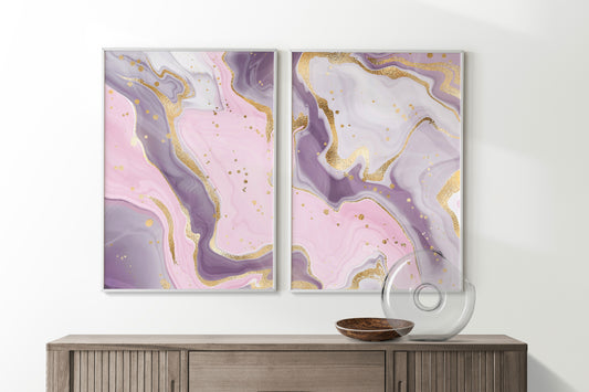 Pink Violet Marble Wall Print Set of 2 | Minimalist Marble Wall Art Poster | Bedroom Wall Decor | Home Decor