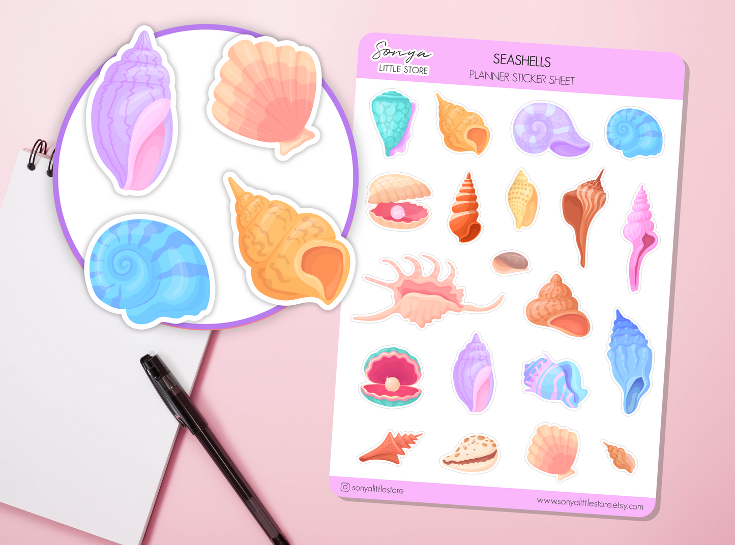 Seashells Planner Stickers Beach Day Summer Seaside Vacation Holiday Bullet Journal Diary Sticker Sheet