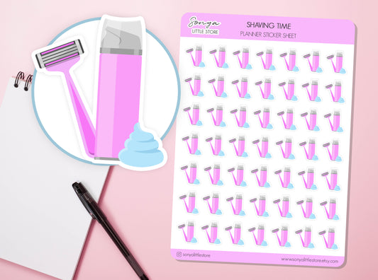 Shaving Time Planner Stickers | Razor Beauty Self Care Shower Routine Journal Diary Sticker Sheet