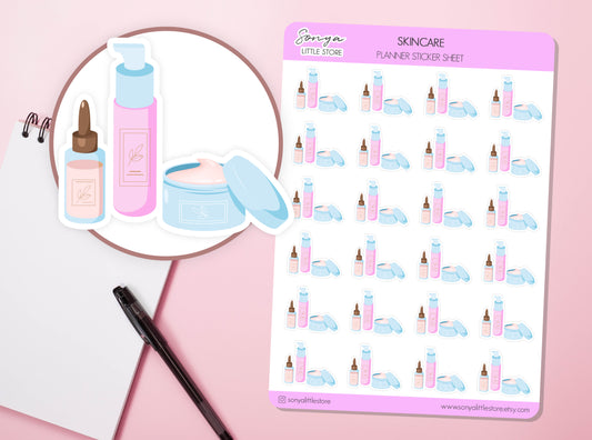 Skincare Planner Stickers Routine Selfcare Beauty Face Wash Diary Sticker Sheet