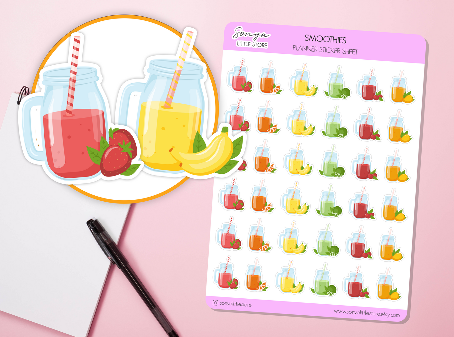 Fruit Smoothie Drinks Planner Stickers | Fruit Juice Healthy Smoothie Drinks Stickers | Journal Diary Sticker Sheet