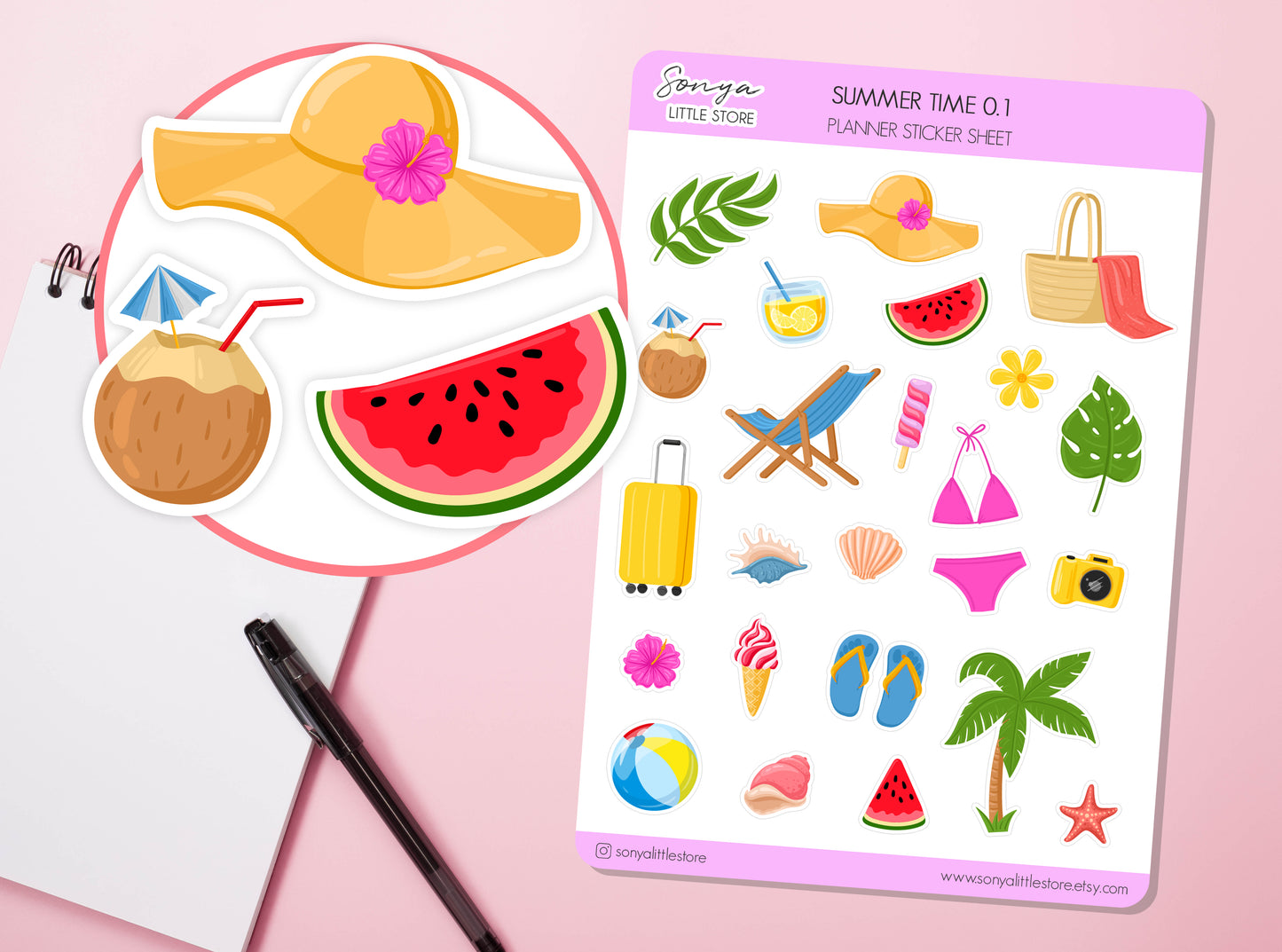 Summer Time Planner Stickers | Summer Holiday Stickers Vacation Stickers Beach Vibes Journal Diary Sticker Sheet