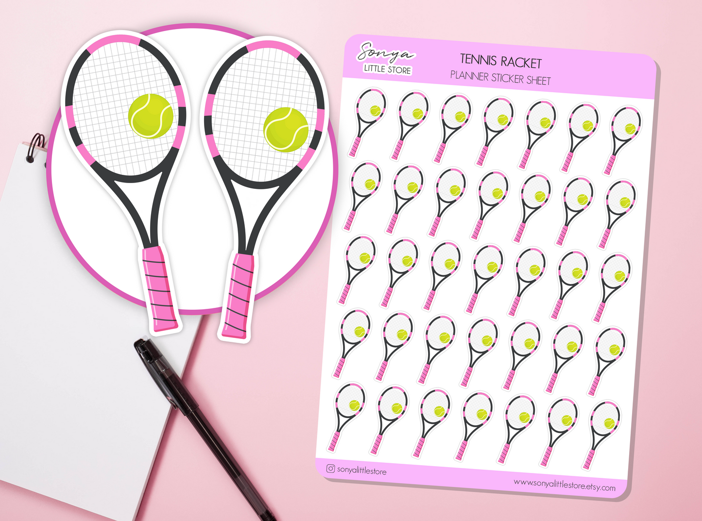 Tennis Racket Planner Stickers Sport Exercise Fitnnes Planner Bullet Journal Sticker Sheet