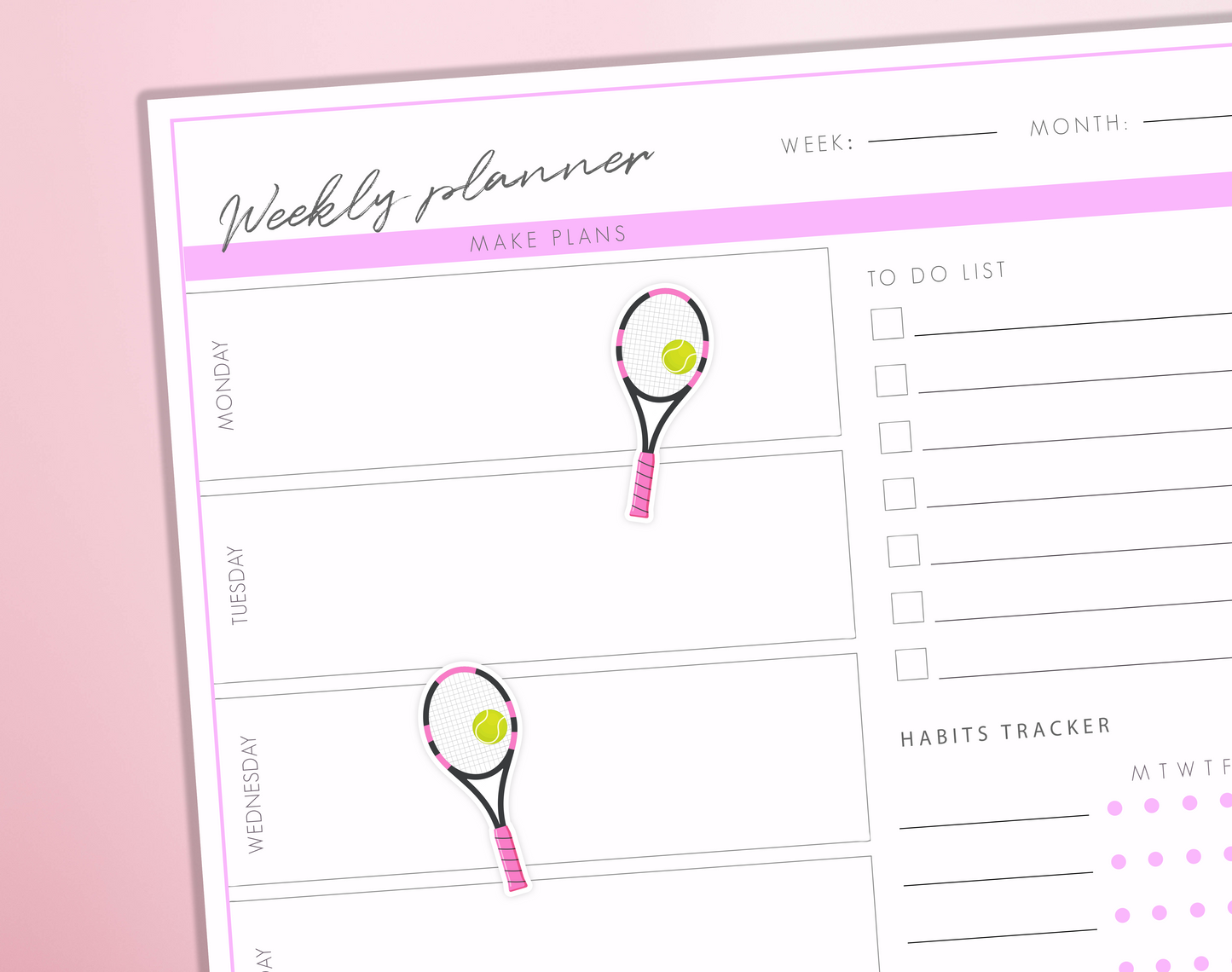 Tennis Racket Planner Stickers Sport Exercise Fitnnes Planner Bullet Journal Sticker Sheet