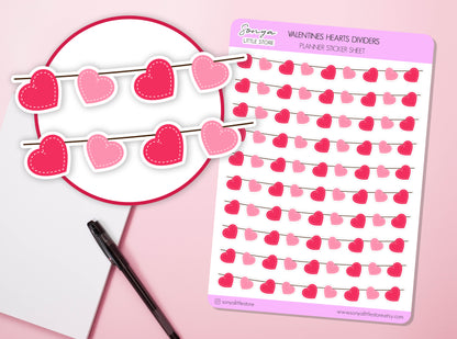 Valentine's day Hearts Dividers Planner Stickers Borders Love Garland Scrapbook Journal Diary Sticker Sheet