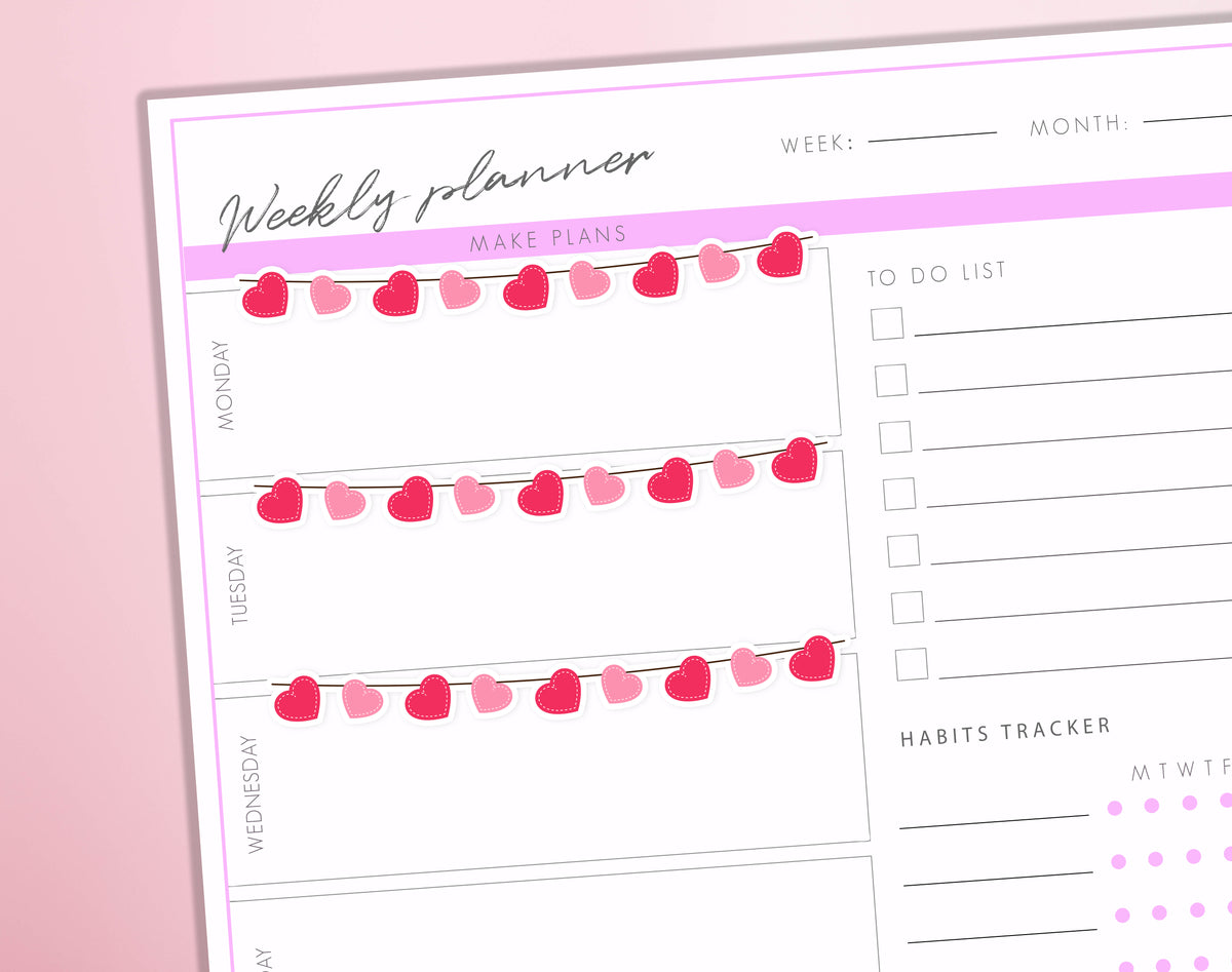 Valentine's day Hearts Dividers Planner Stickers Borders Love Garland Scrapbook Journal Diary Sticker Sheet