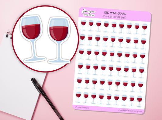 Red Wine Glass Planner Stickers Date Night Celebration Diary Bullet Journal Sticker Sheet