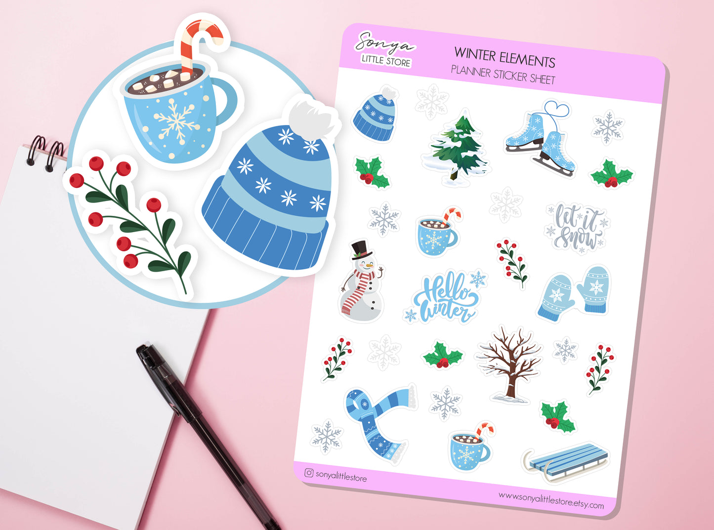 Winter Elements Planner Stickers Snow Snowflake Season Cosy Decorative Bullet Journal Diary Sticker Sheet