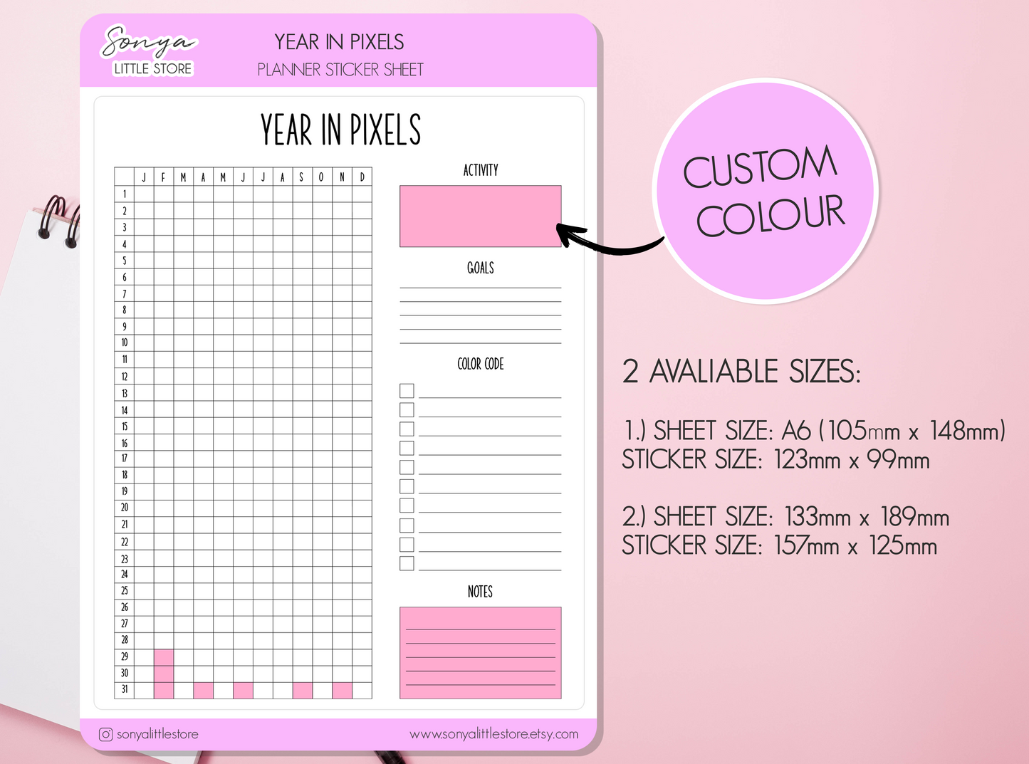 Year in Pixels Planner Stickers Yearly Mood Tracker Functional Bullet Journal Diary Sticker Sheet