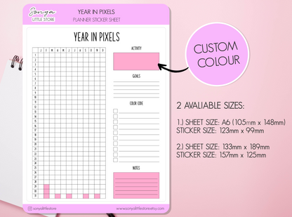 Year in Pixels Planner Stickers Yearly Mood Tracker Functional Bullet Journal Diary Sticker Sheet